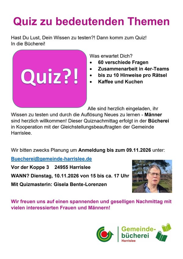 Bild vergr&ouml;&szlig;ern: Quiz in der B&uuml;cherei am 10.11.2026